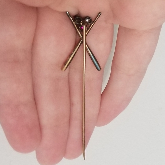 Real gemstones, rare billiards vtg or antique stick pin - Picture 7 of 7